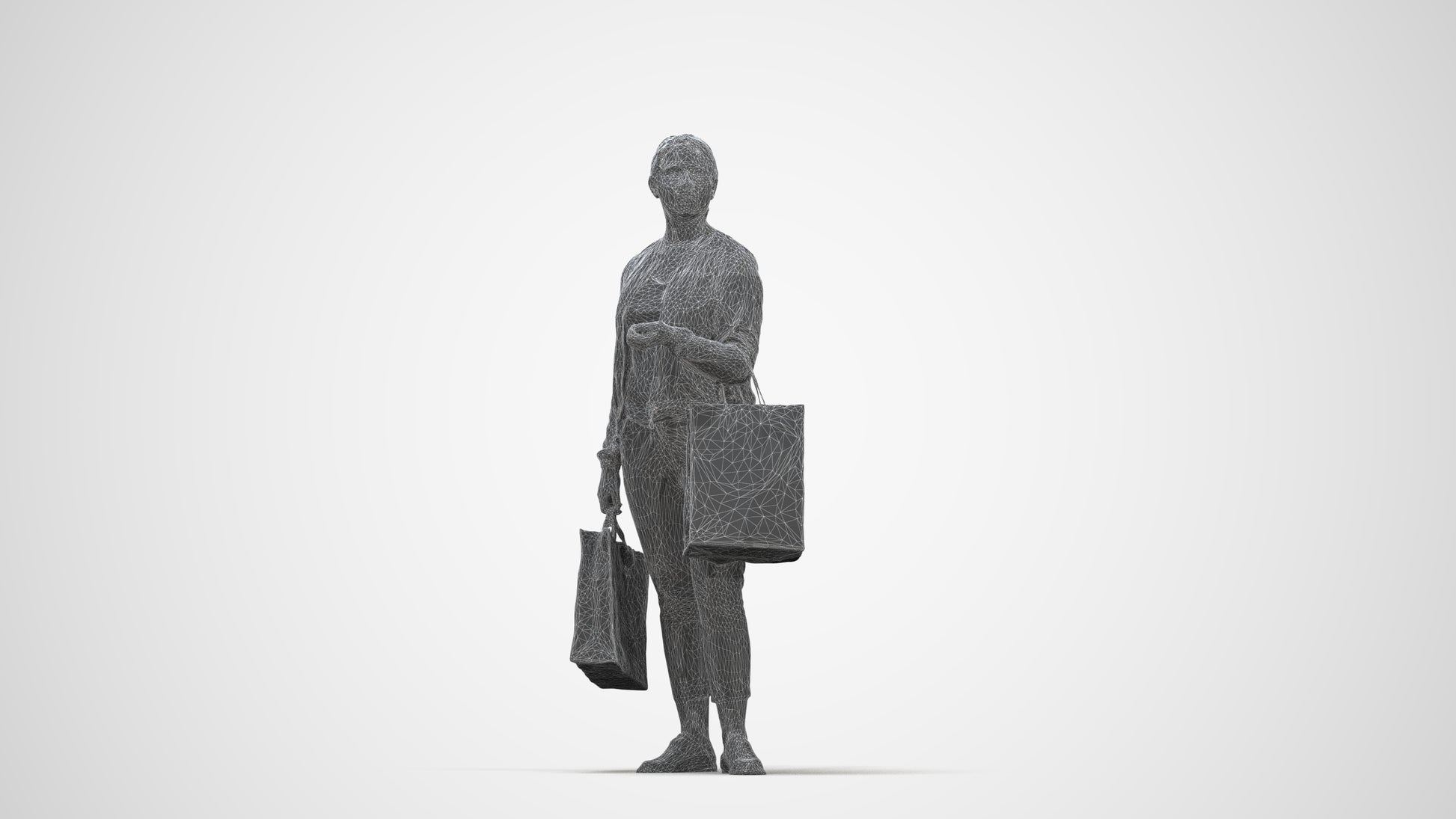 3D scanned woman shopping casual, photorealistic archviz people for Enscape and SketchUp, wireframe back view