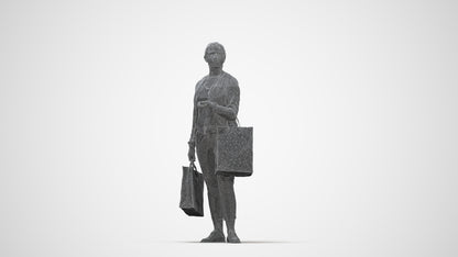 3D scanned woman shopping casual, photorealistic archviz people for Enscape and SketchUp, wireframe back view
