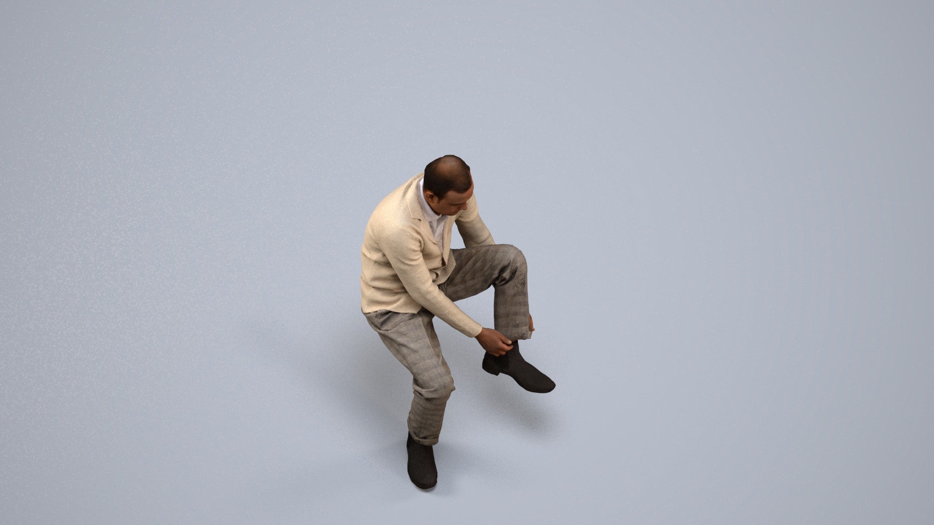 3D scanned woman sitting casual, photorealistic archviz people for Enscape and SketchUp, back view render