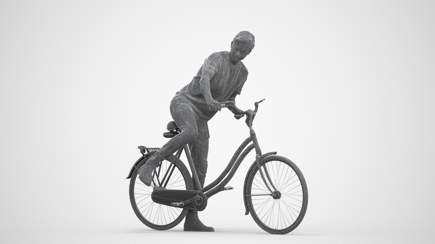 realistic 3D people man casual cycling, render-ready for V-Ray and Corona, FBX OBJ, three-quarter front view render