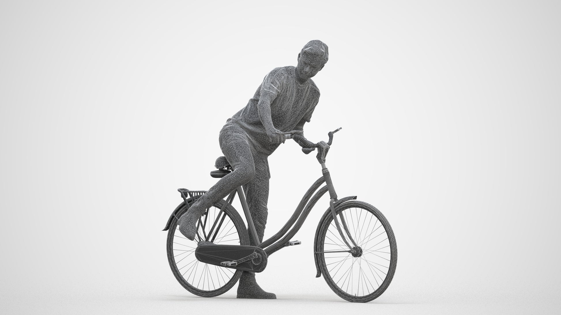 realistic 3D people man casual cycling, render-ready for V-Ray and Corona, FBX OBJ, three-quarter front view render