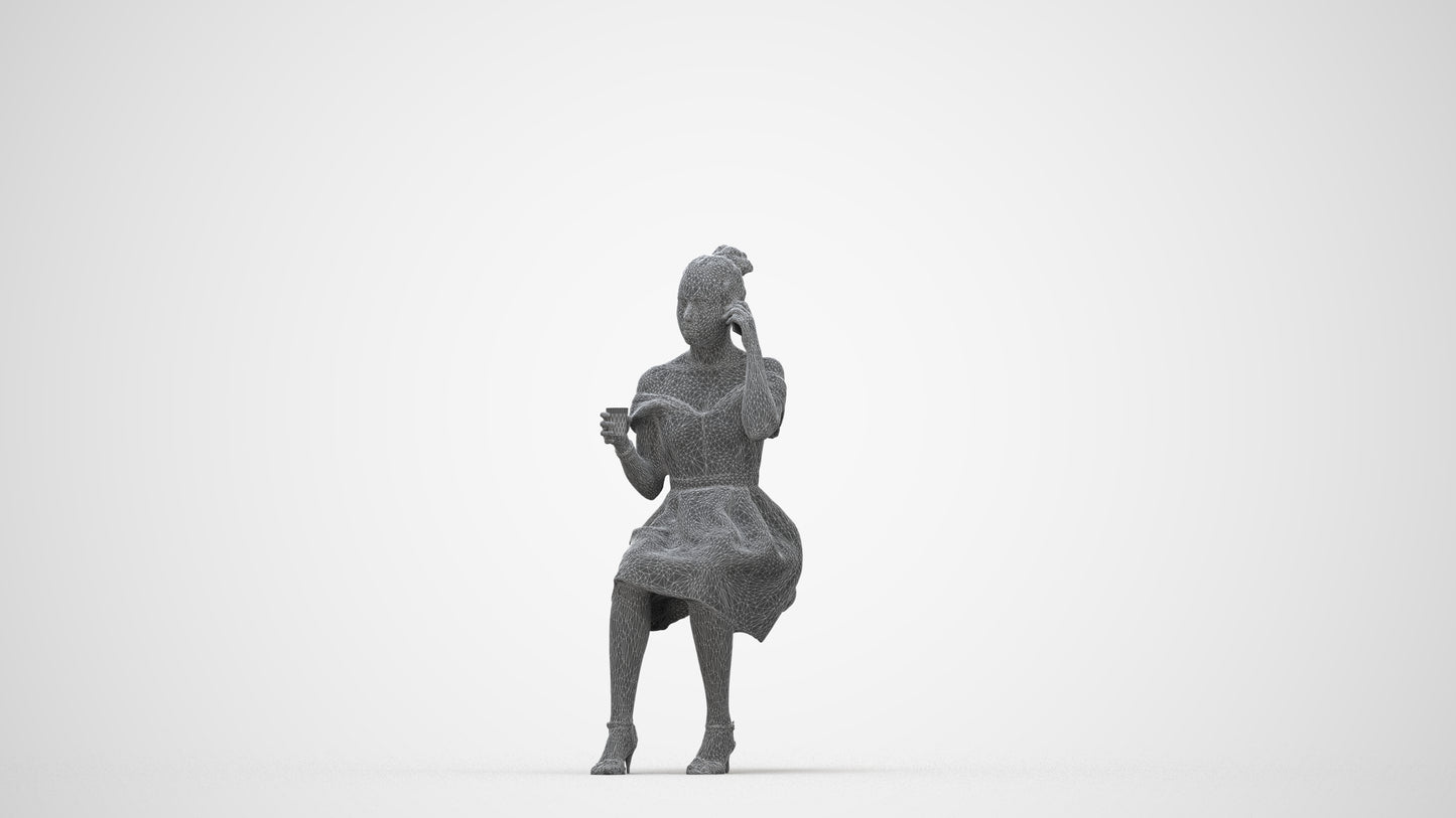 3D scanned woman formalaffairs formal, photorealistic archviz people for Enscape and SketchUp, wireframe back view