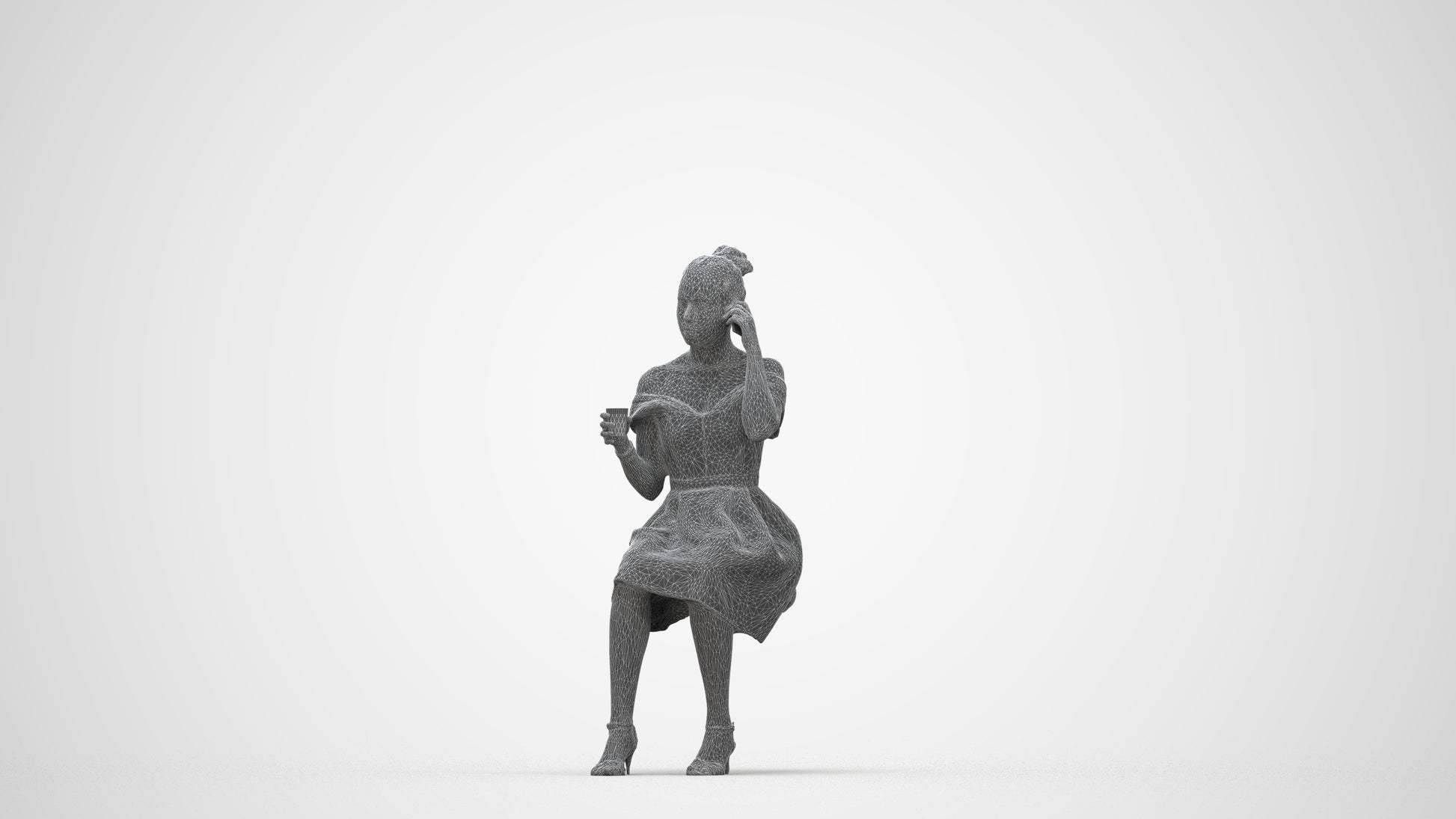 3D scanned woman formalaffairs formal, photorealistic archviz people for Enscape and SketchUp, wireframe back view