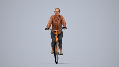 photogrammetry 3D woman casual cycling, realistic human model archviz FBX, top-down view render