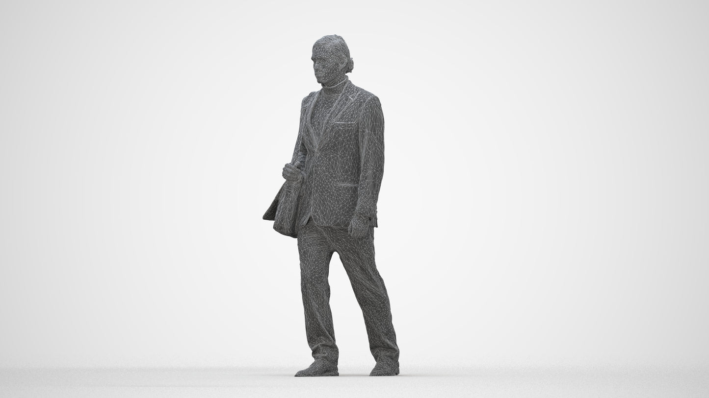 realistic 3D human man business walking, archviz people FBX OBJ for Blender, wireframe back view