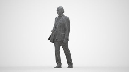 realistic 3D human man business walking, archviz people FBX OBJ for Blender, wireframe back view