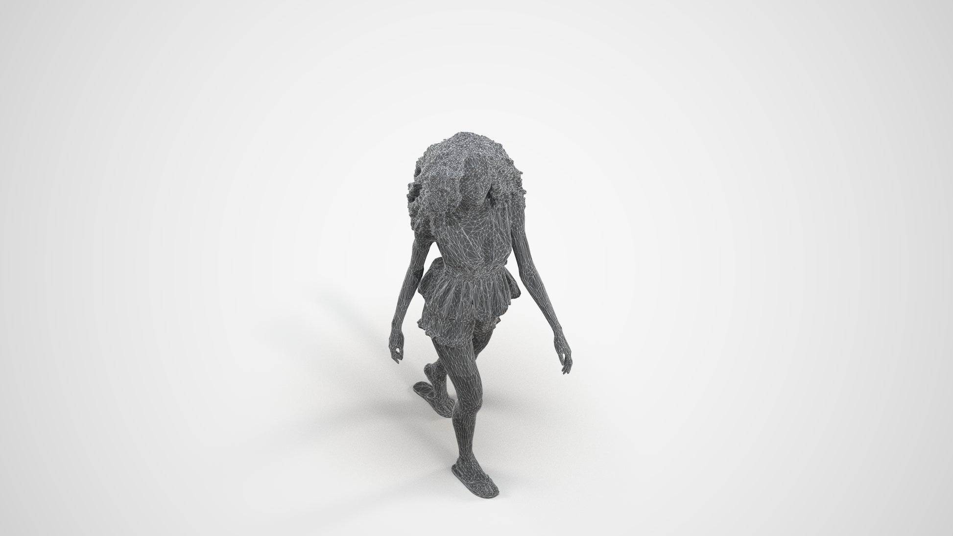 realistic 3D people woman casual walking, render-ready for V-Ray and Corona, FBX OBJ, wireframe three-quarter view