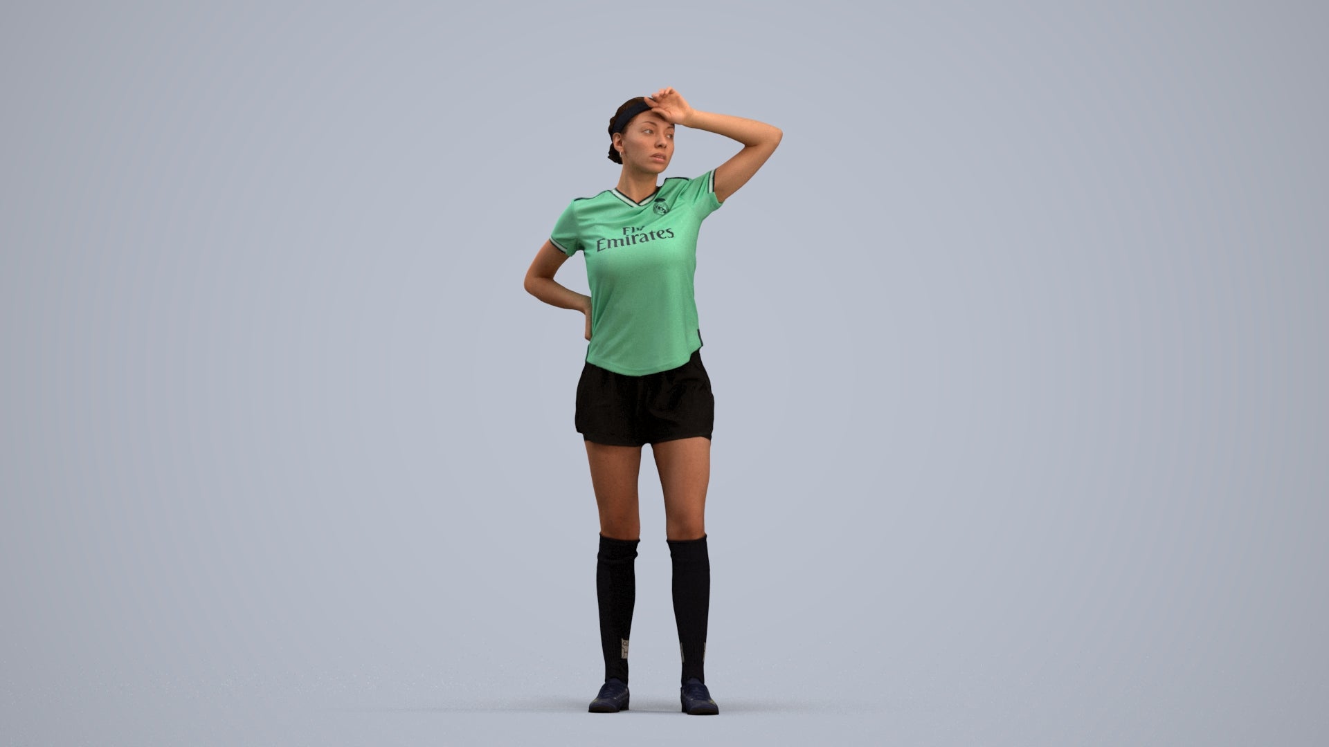 3D scanned woman sport, photorealistic archviz people for Enscape and SketchUp, standing pose render