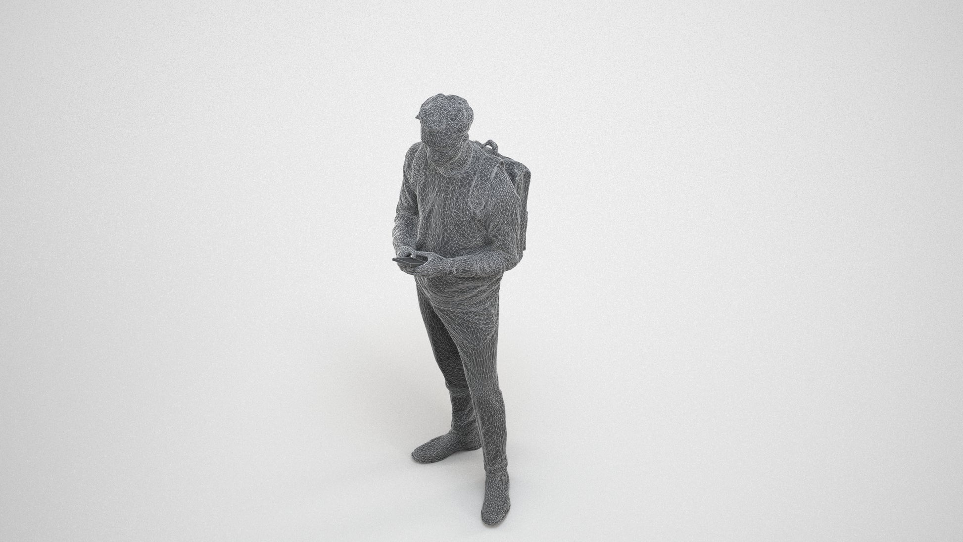 3D people model man casual standing, scanned human for 3ds Max rendering, wireframe three-quarter view