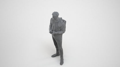 3D people model man casual standing, scanned human for 3ds Max rendering, wireframe three-quarter view