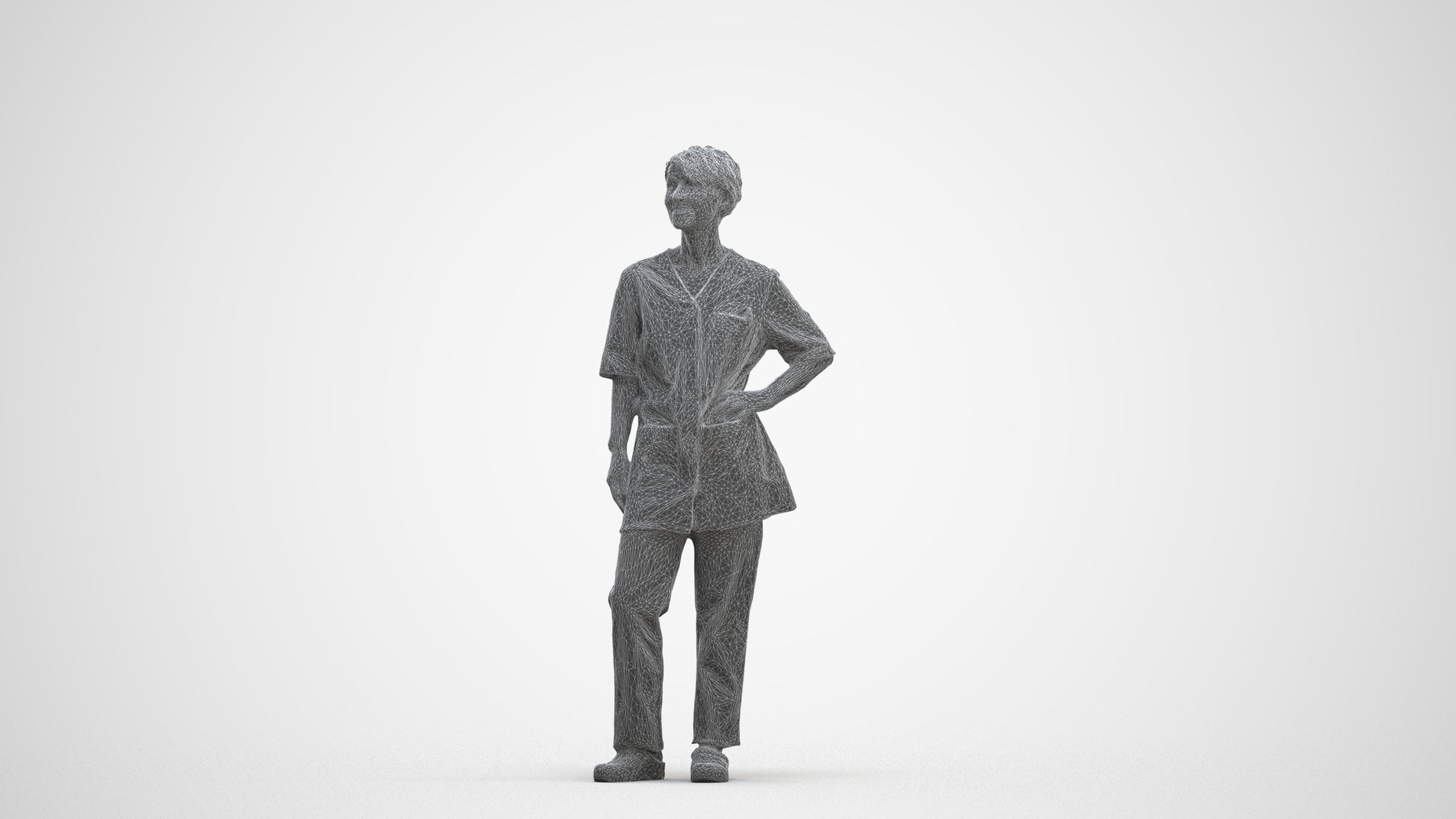 scanned 3D senior woman medical, photogrammetry people for Enscape and V-Ray, three-quarter front view render