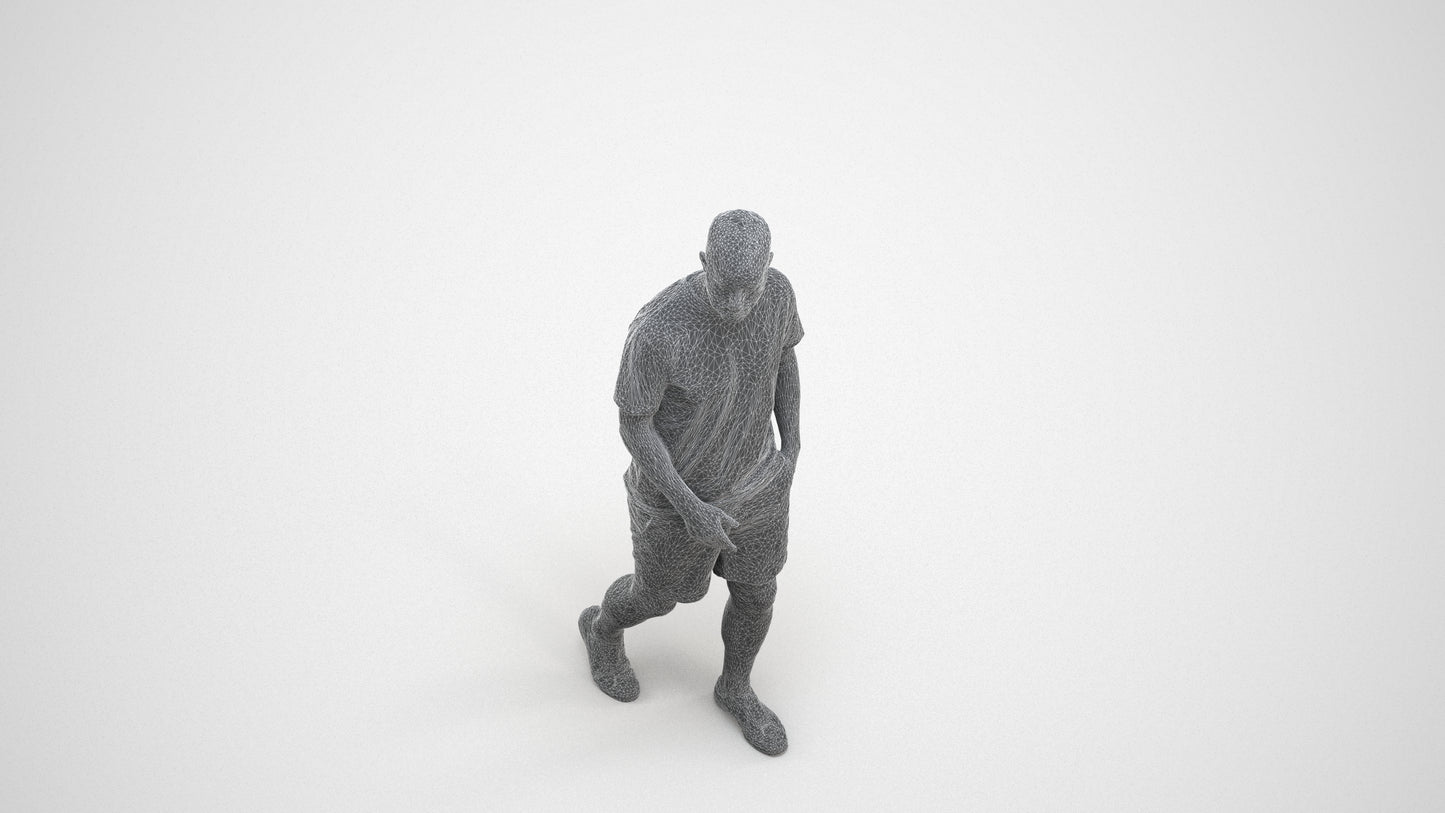 3D scanned man walking casual, photorealistic archviz people for Enscape and SketchUp, wireframe three-quarter view