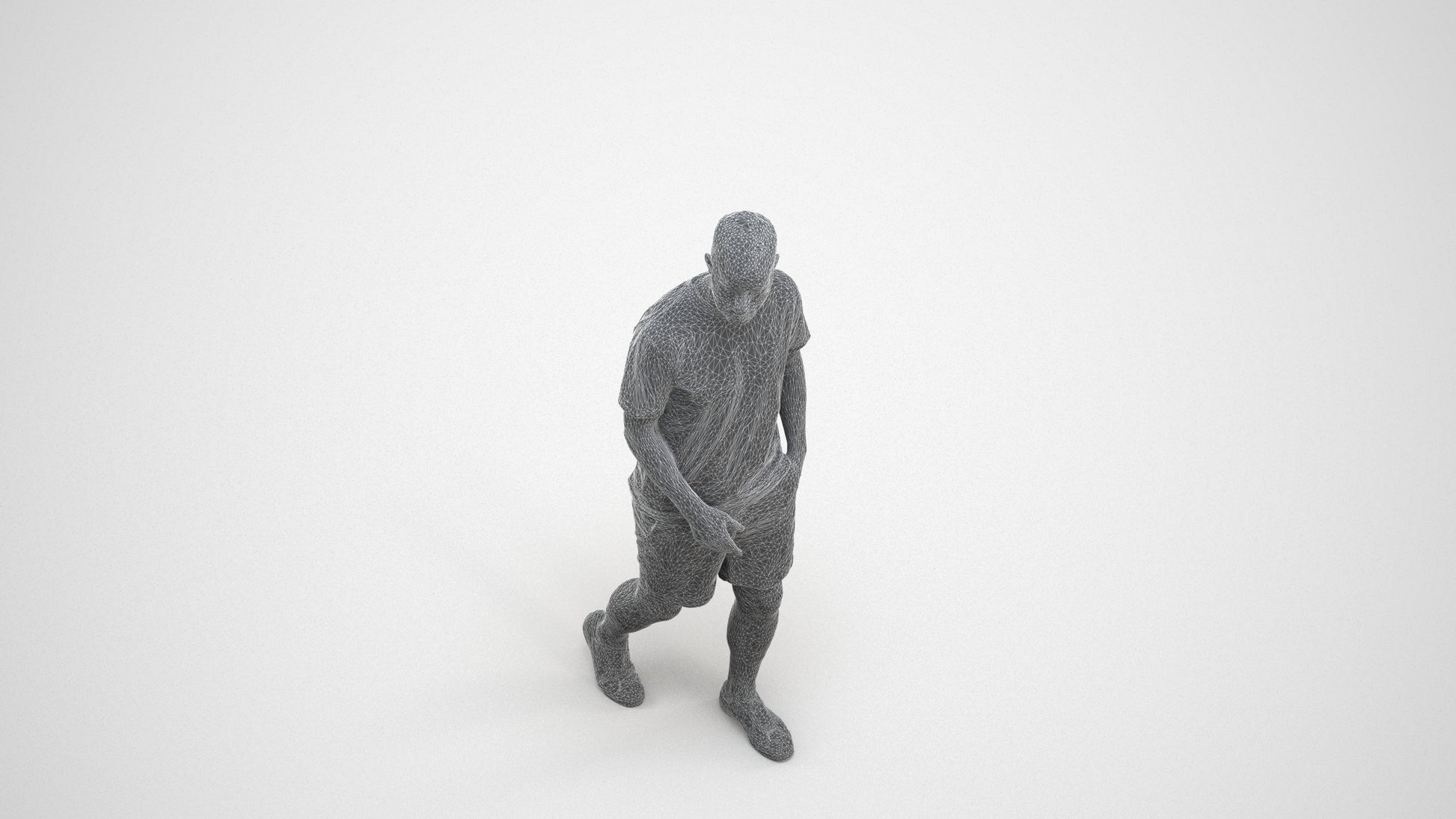 3D scanned man walking casual, photorealistic archviz people for Enscape and SketchUp, wireframe three-quarter view