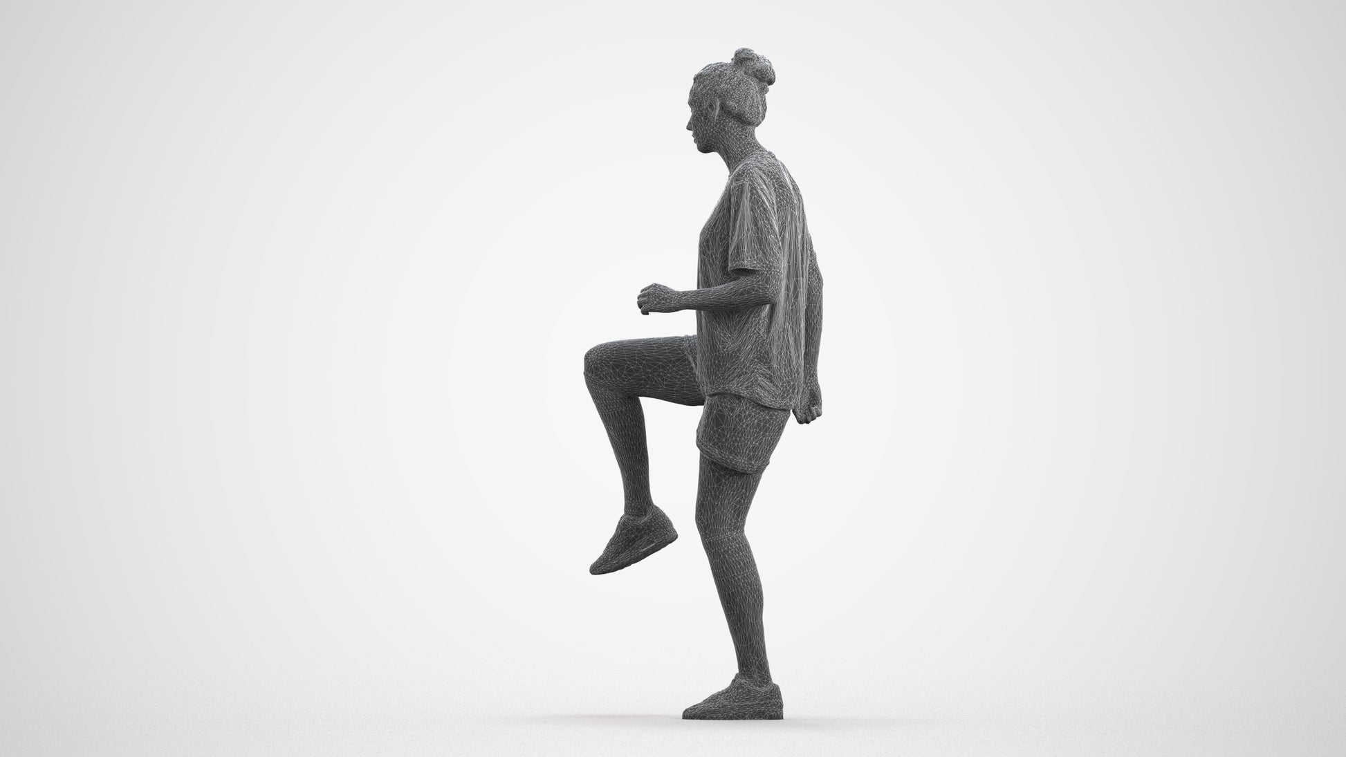 realistic 3D woman sport, scanned archviz people for Blender and 3ds Max, wireframe front view