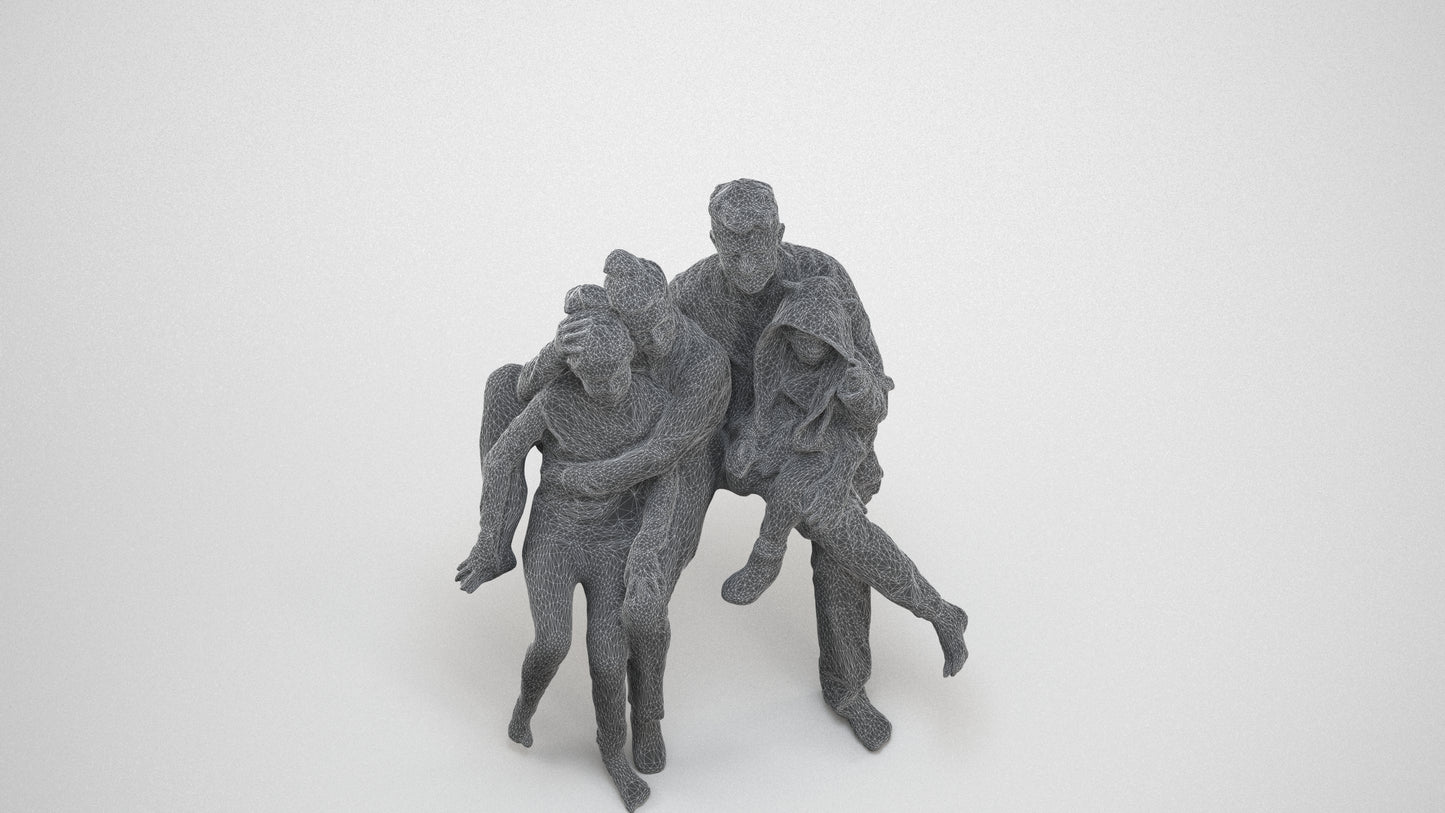 3D people model girl kids, scanned human for 3ds Max rendering, wireframe three-quarter view
