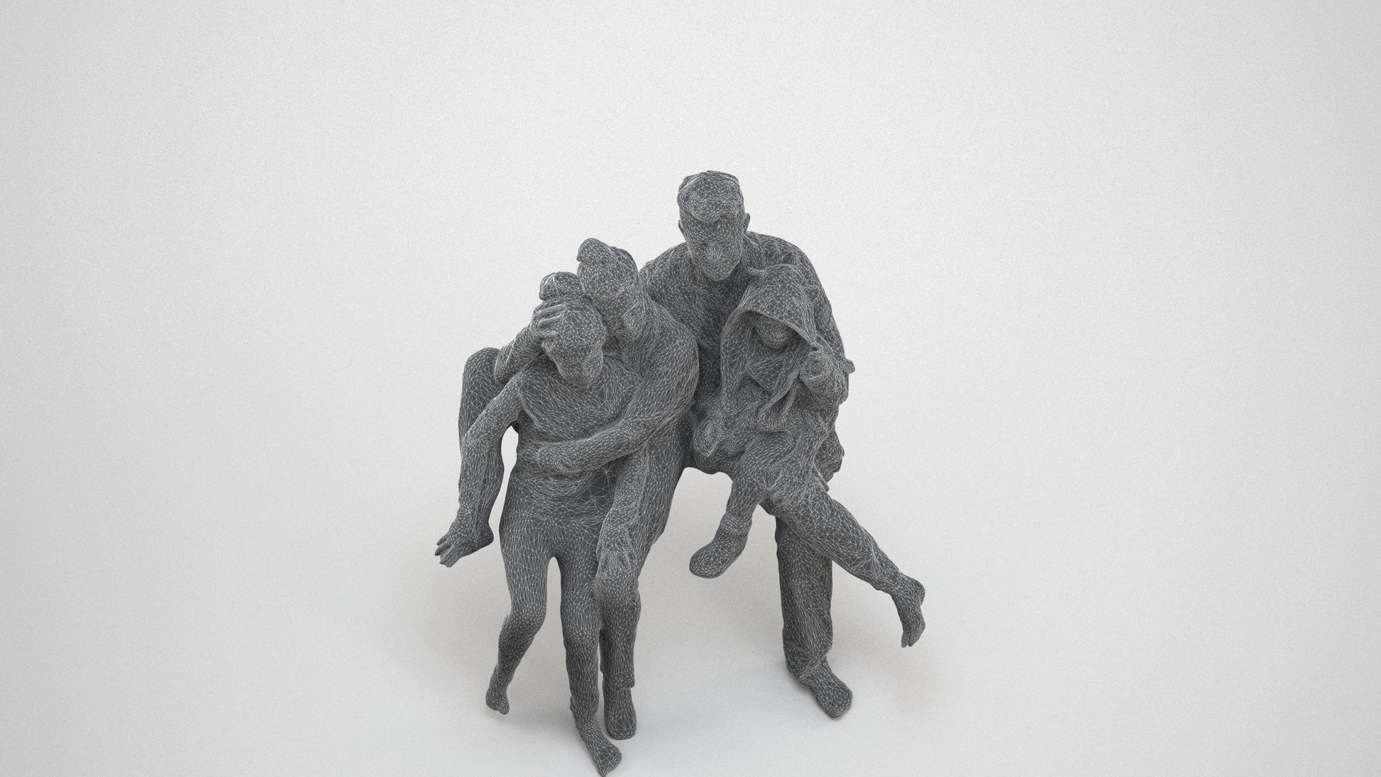3D people model girl kids, scanned human for 3ds Max rendering, wireframe three-quarter view
