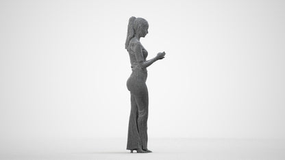 scanned 3D woman casual standing, photogrammetry people for Enscape and V-Ray, wireframe side view