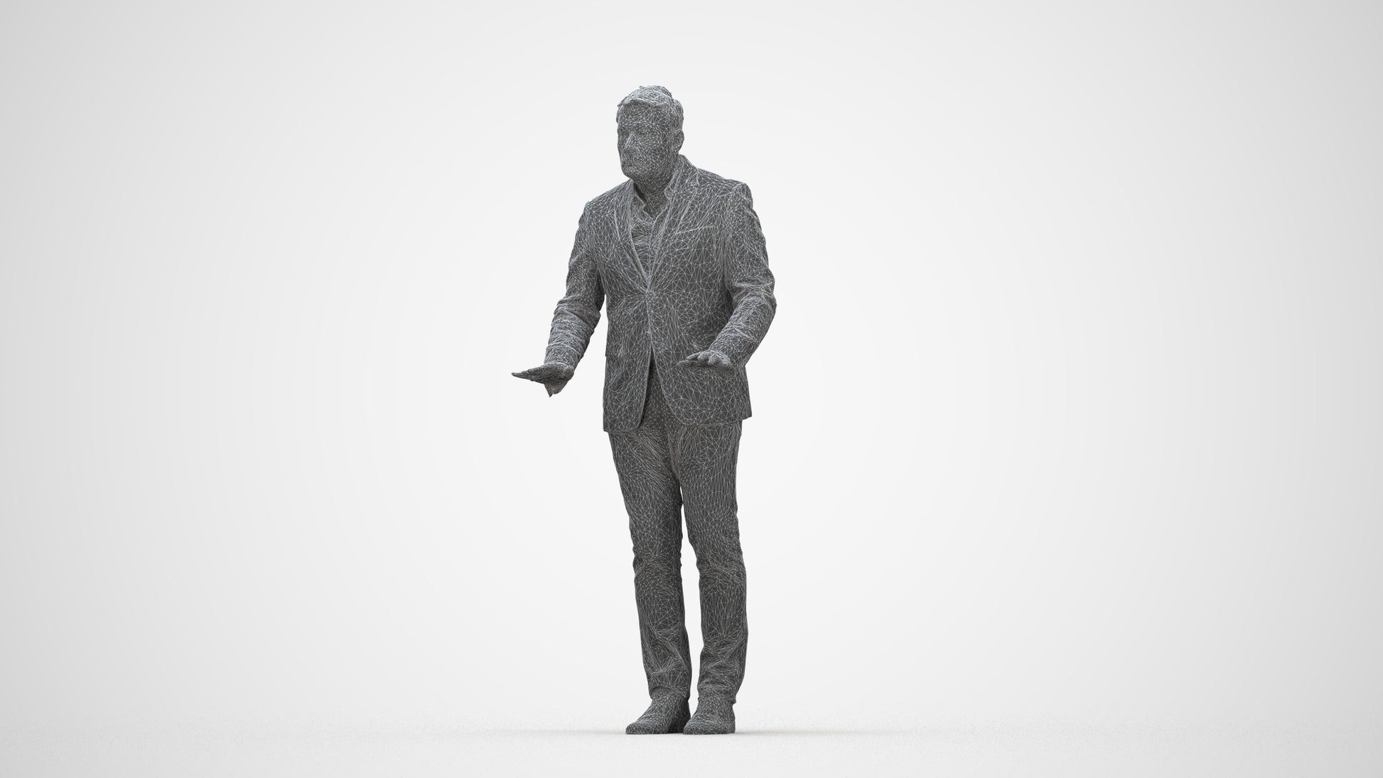 3D people model man business standing, scanned human for 3ds Max rendering, wireframe back view