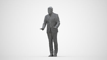 3D people model man business standing, scanned human for 3ds Max rendering, wireframe back view