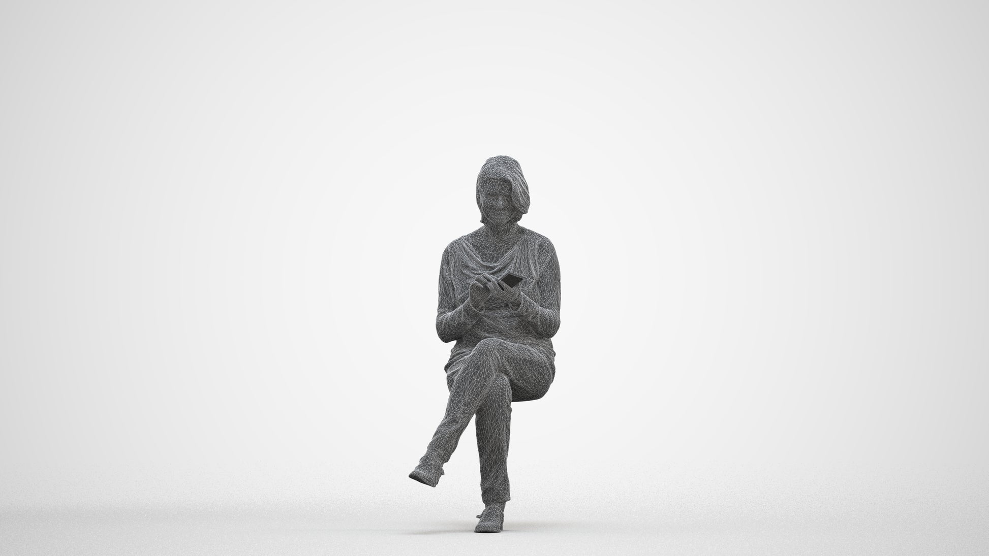 3D people model woman casual sitting, scanned human for 3ds Max rendering, three-quarter front view render