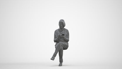 3D people model woman casual sitting, scanned human for 3ds Max rendering, three-quarter front view render
