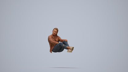 realistic 3D woman casual sitting, scanned archviz people for Blender and 3ds Max, top-down view render