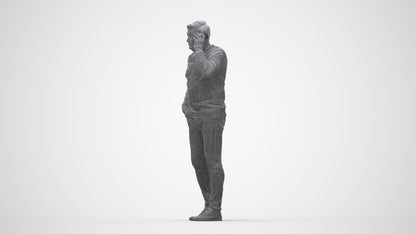 3D human model man casual standing, photogrammetry scanned person for archviz, wireframe back view