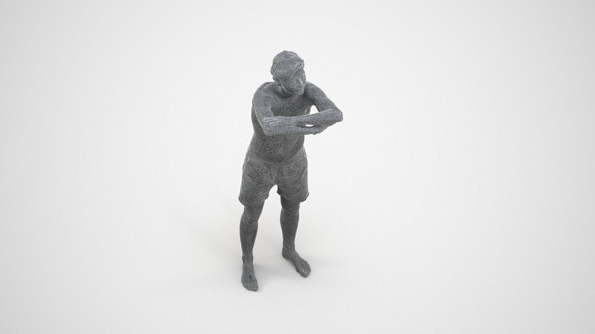 realistic 3D man pool, scanned archviz people for Blender and 3ds Max, wireframe three-quarter view