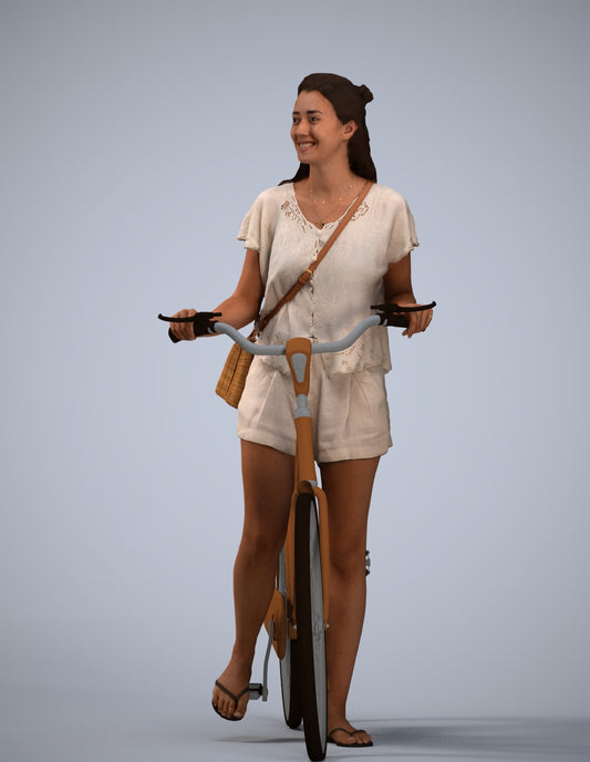 realistic 3D woman casual cycling, scanned archviz people for Blender and 3ds Max