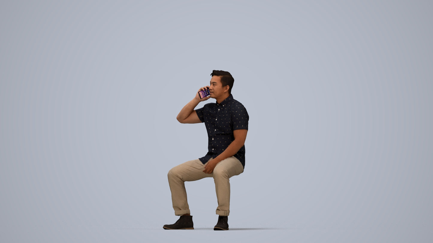 3D human model man business, photogrammetry scanned person for archviz, top-down view render