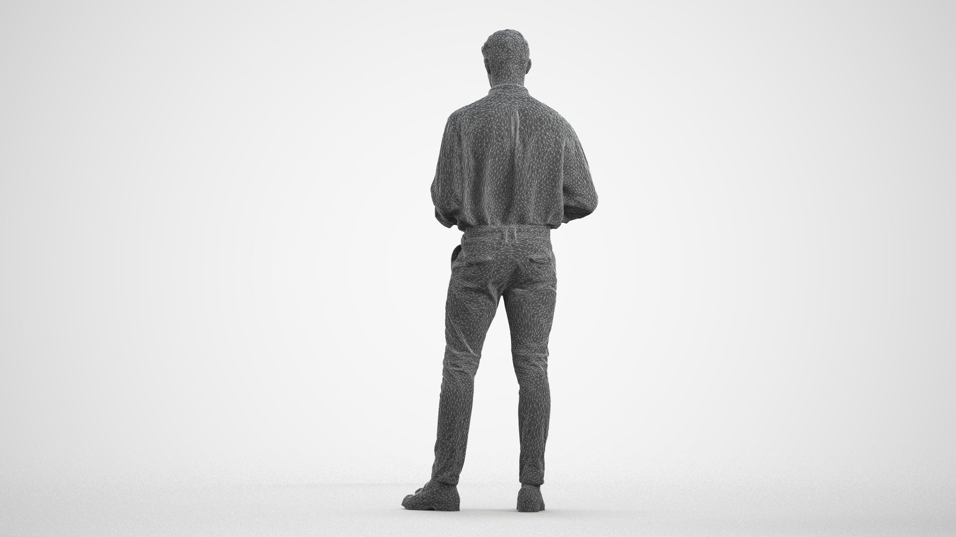 3D people model man casual standing, scanned human for 3ds Max rendering, wireframe front view