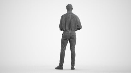 3D people model man casual standing, scanned human for 3ds Max rendering, wireframe front view