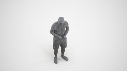 realistic 3D human man standing, archviz people FBX OBJ for Blender, wireframe three-quarter view