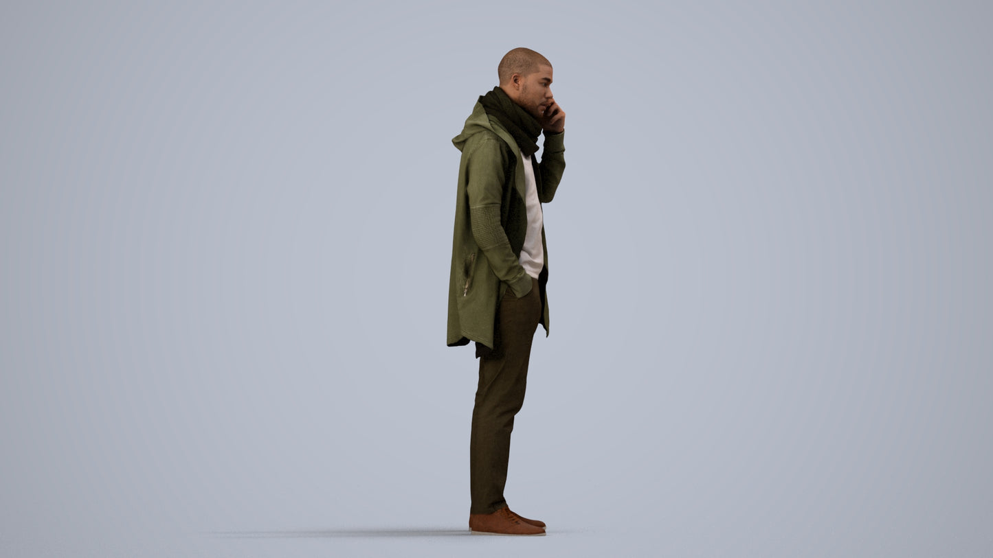 3D scanned man standing casual, photorealistic archviz people for Enscape and SketchUp, side view render