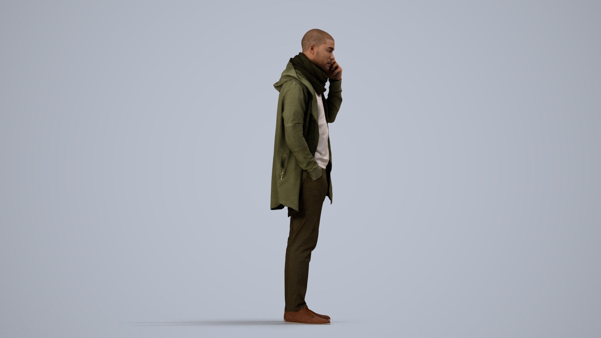 3D scanned man standing casual, photorealistic archviz people for Enscape and SketchUp, side view render