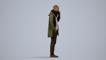 3D scanned man standing casual, photorealistic archviz people for Enscape and SketchUp, side view render