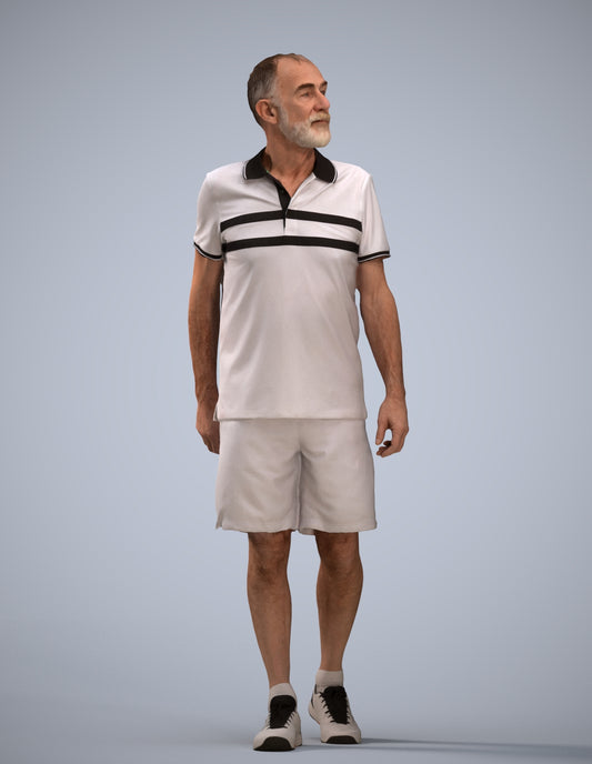 3D human model senior man sport, photogrammetry scanned person for archviz