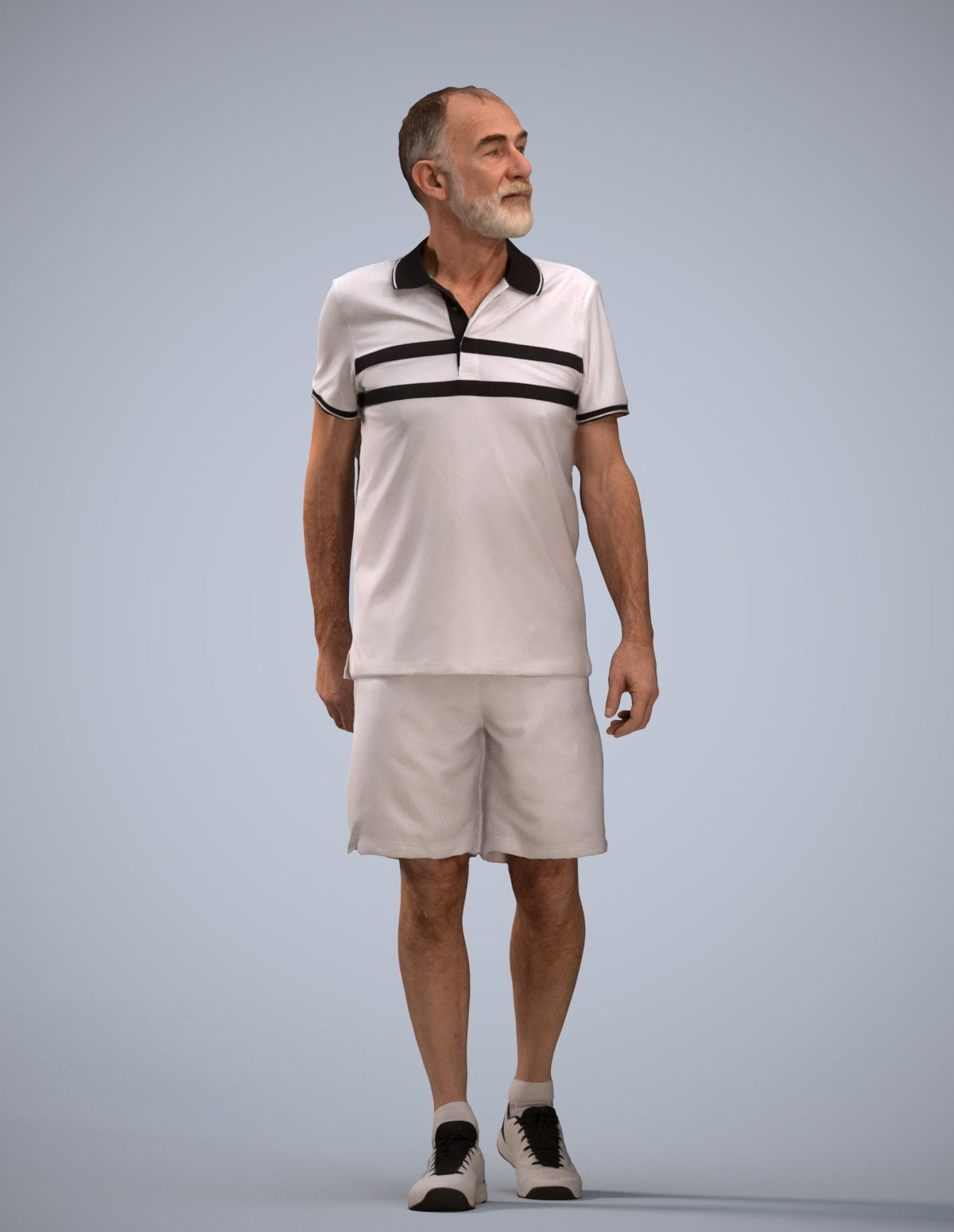 3D human model senior man sport, photogrammetry scanned person for archviz