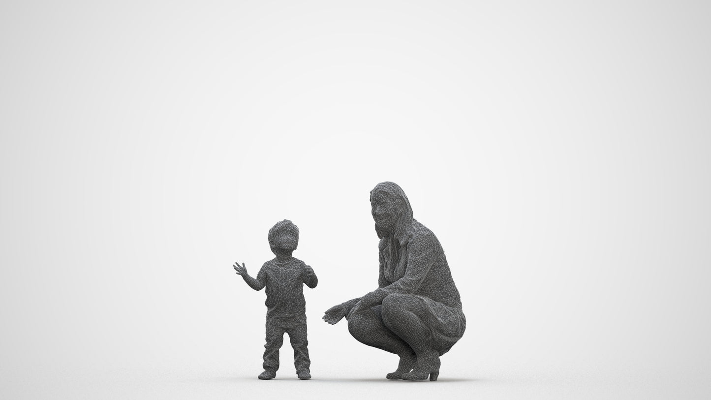 scanned 3D girl casual kids, photogrammetry people for Enscape and V-Ray, three-quarter front view render