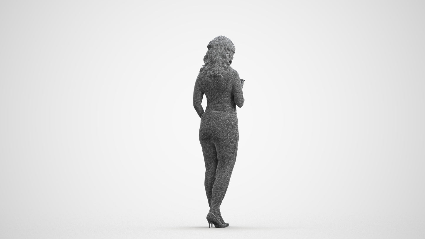 scanned 3D woman casual walking, photogrammetry people for Enscape and V-Ray, wireframe front view