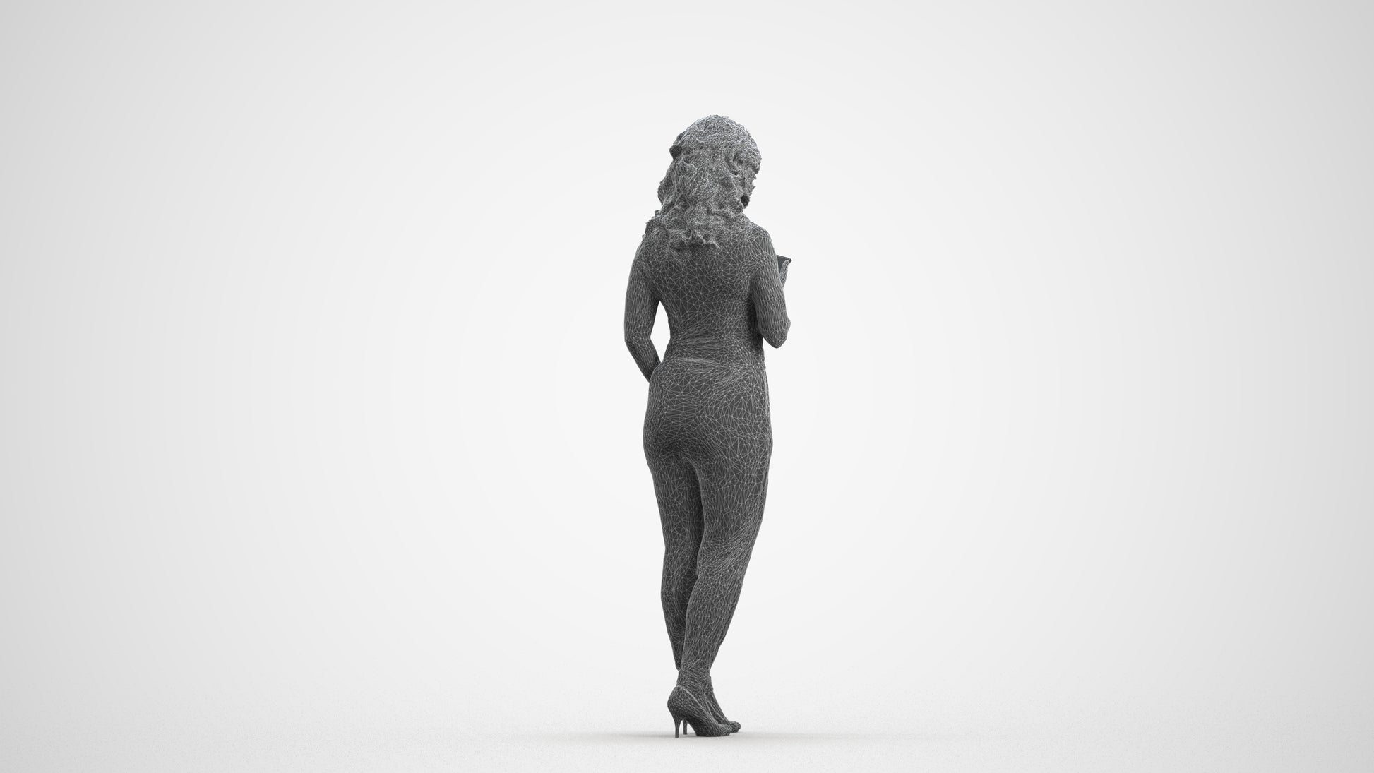 scanned 3D woman casual walking, photogrammetry people for Enscape and V-Ray, wireframe front view