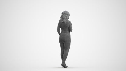 scanned 3D woman casual walking, photogrammetry people for Enscape and V-Ray, wireframe front view