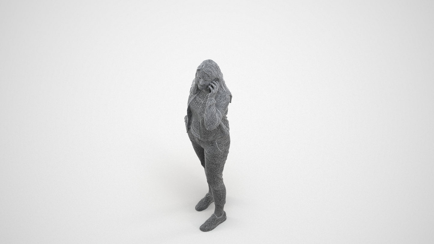 scanned 3D woman casual standing, photogrammetry people for Enscape and V-Ray, wireframe three-quarter view