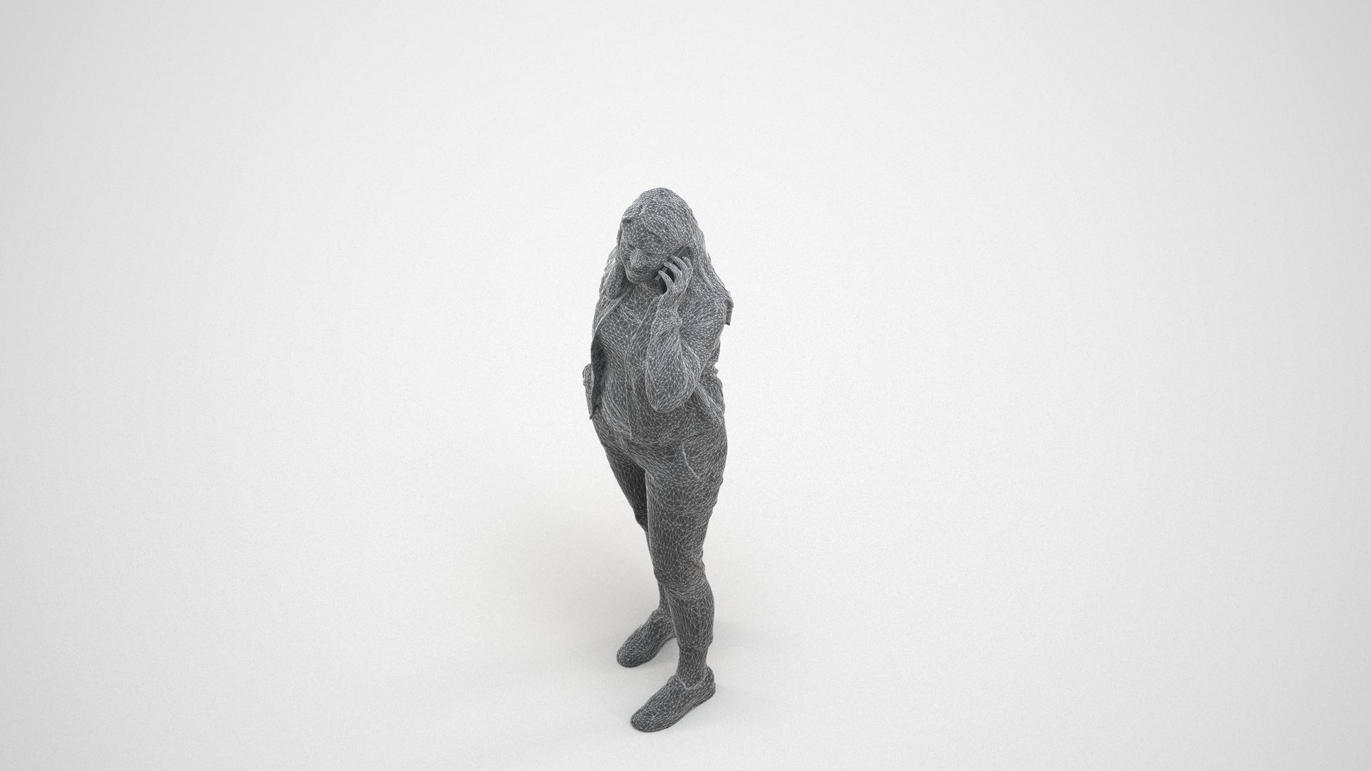 scanned 3D woman casual standing, photogrammetry people for Enscape and V-Ray, wireframe three-quarter view