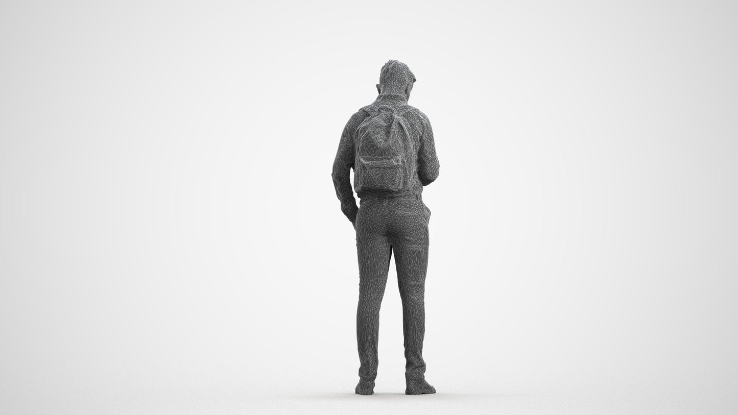 3D people model boy kids, scanned human for 3ds Max rendering, wireframe front view