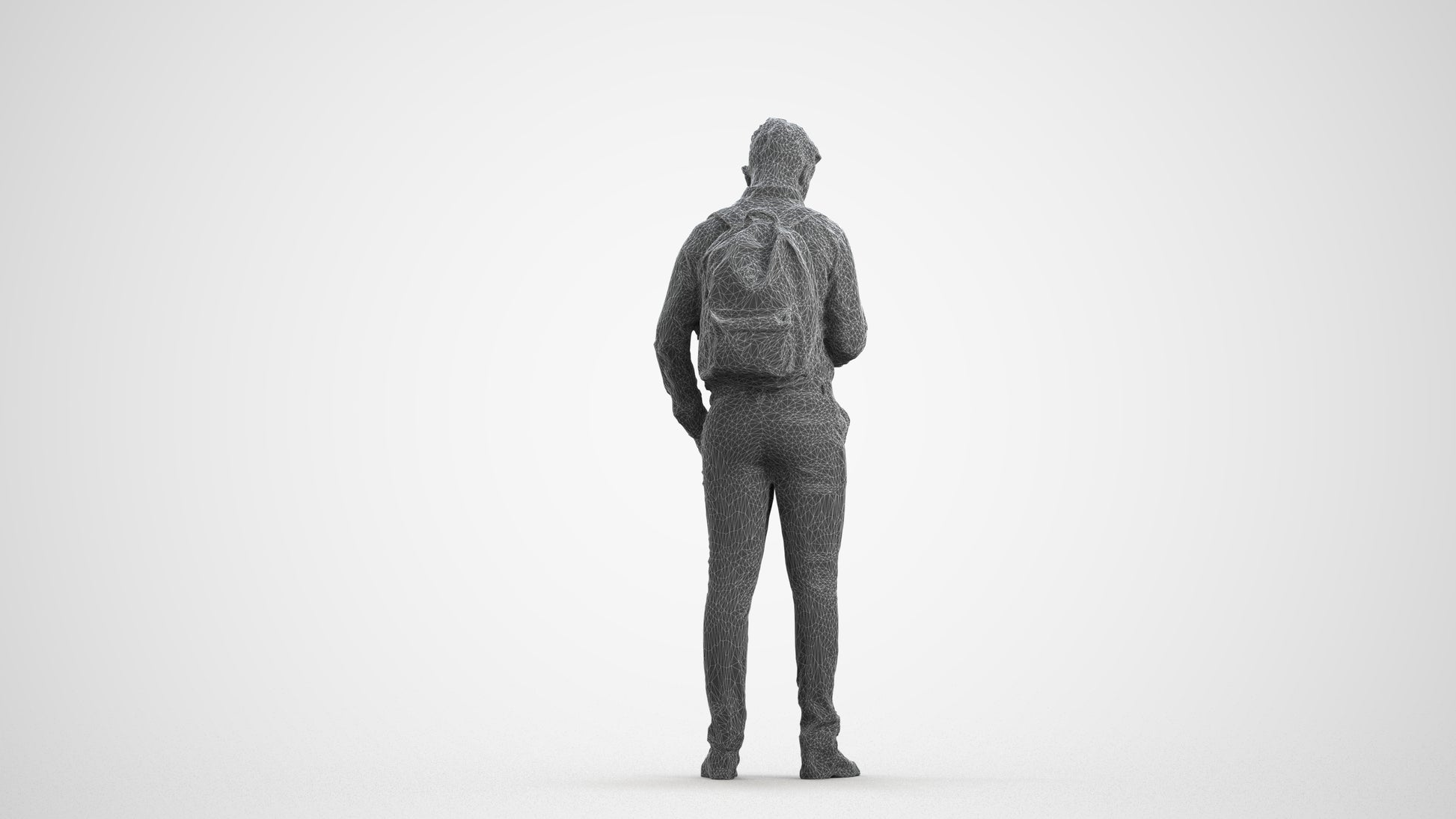3D people model boy kids, scanned human for 3ds Max rendering, wireframe front view