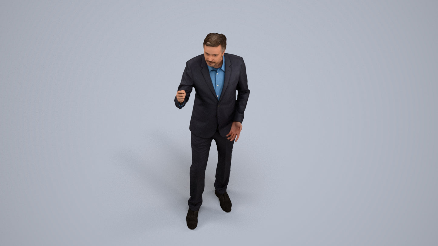 realistic 3D human man business, archviz people FBX OBJ for Blender, back view render