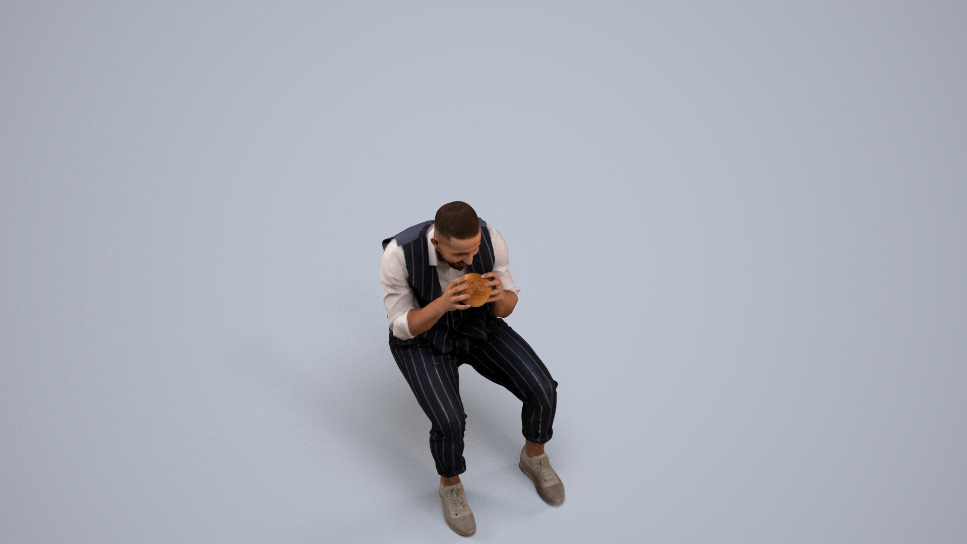 realistic 3D people man business sitting, render-ready for V-Ray and Corona, FBX OBJ, back view render