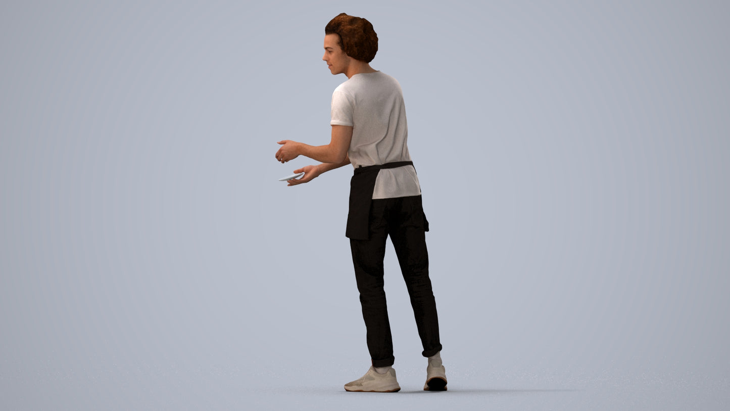 realistic 3D human man standing, archviz people FBX OBJ for Blender, three-quarter view render
