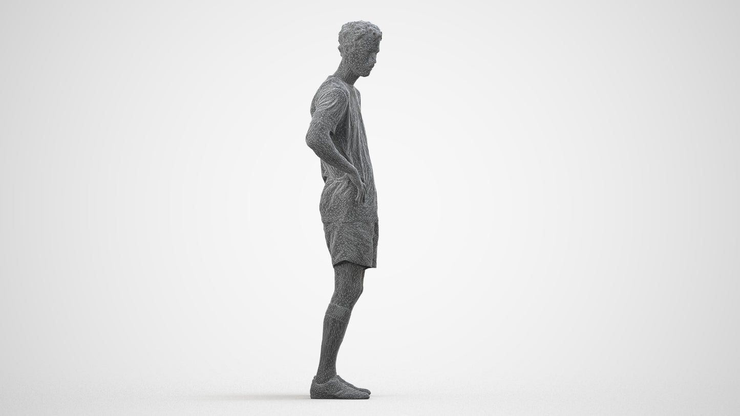 3D scanned man sport, photorealistic archviz people for Enscape and SketchUp, wireframe side view